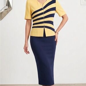 Vintage Yellow and Navy Women’s Pencil Skirt - Brand